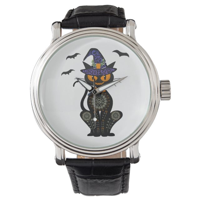 Reloj De Pulsera Camiseta de Halloween para brujas de gato negro (Anverso)