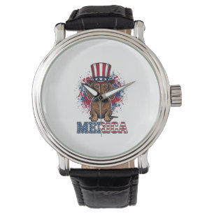 Reloj De Pulsera Camiseta de perro vintage Patriótica Dachshund Mer
