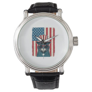 Reloj De Pulsera Camiseta Diseño de Grabado Vintage Bandera de Gato