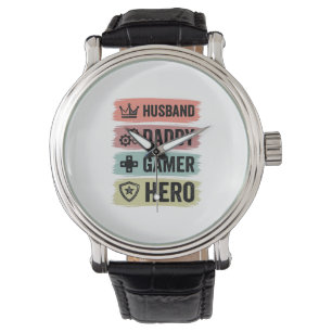 Reloj De Pulsera Camiseta geométrica Vintage Husband Daddy Gamer He