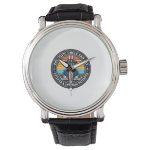 Reloj De Pulsera Camiseta Patriótica del Tío Sam Gato Atardecer Ret