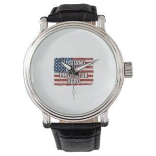 Reloj De Pulsera Camiseta Patriótica Marido Papá Protector Héroe Ba