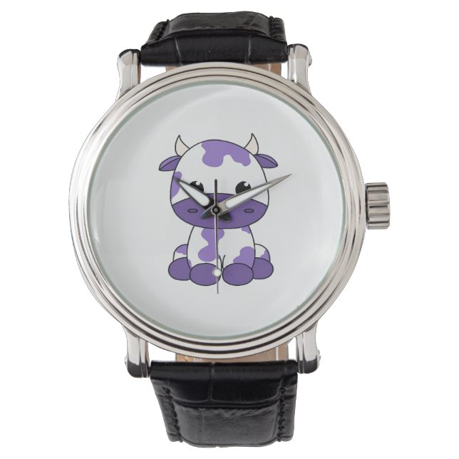 Reloj De Pulsera Camiseta sobredimensionada de vaca morada_1 (Anverso)