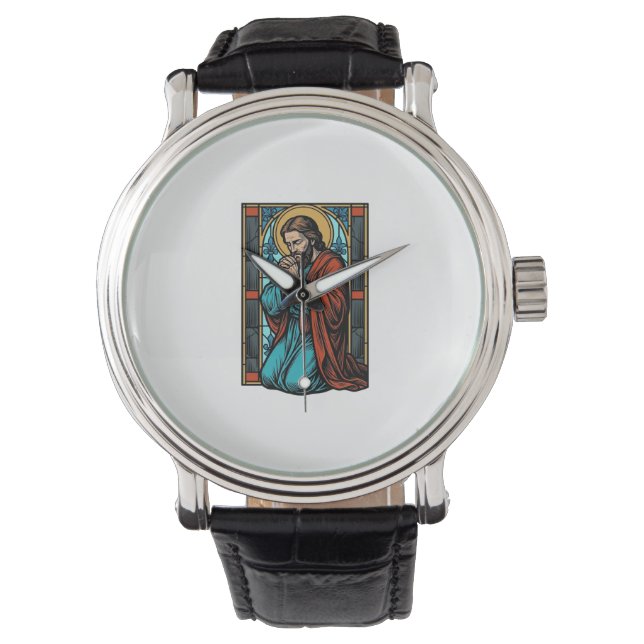 Reloj De Pulsera Camiseta vectorial de figura religiosa orando vint (Anverso)