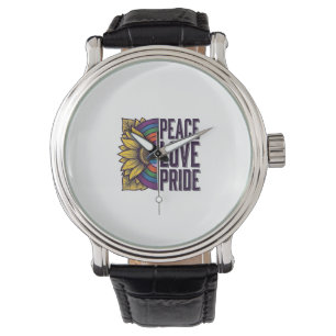 Reloj De Pulsera Camiseta Vectorial de Flor Vintage de Paz Amor Org