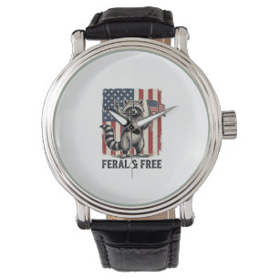 Reloj De Pulsera Camiseta Vintage de Mapache Patriótico Feral y Lib
