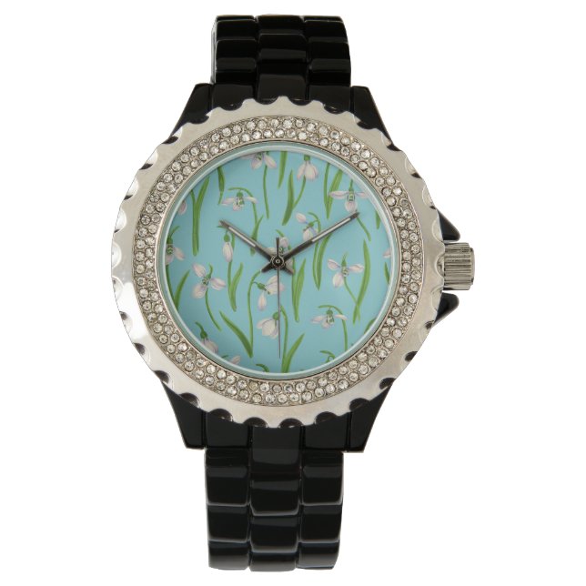 Reloj De Pulsera Campanillas de invierno sobre azul piscina (Anverso)