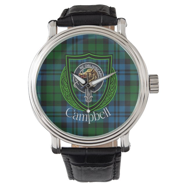 Reloj De Pulsera Campbell Scottish Clan Tartan & Crest (Anverso)