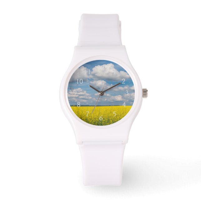 Reloj De Pulsera Campo de Canola & Nubes (Anverso)