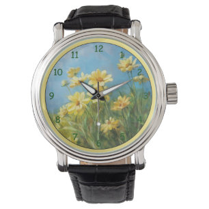 Reloj De Pulsera Campo de las margaritas amarillas del Pastel