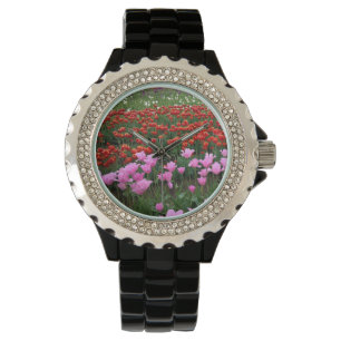 Reloj De Pulsera Campo de tulipanes rosados y rojos, Oregón