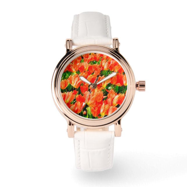 Reloj De Pulsera campo naranja de tulipanes (Anverso)