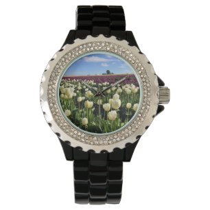 Reloj De Pulsera Campo tulipán blanco y morado con globo de aire ca