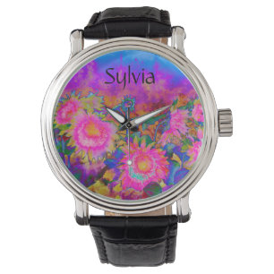 Reloj De Pulsera Campos de girasol para siempre - rosa - monograma