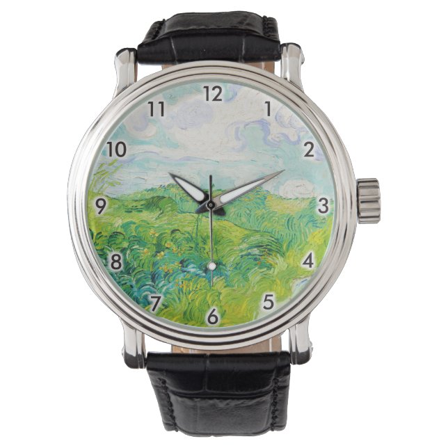 Reloj De Pulsera Campos de Trigo Verde, Van Gogh (Anverso)