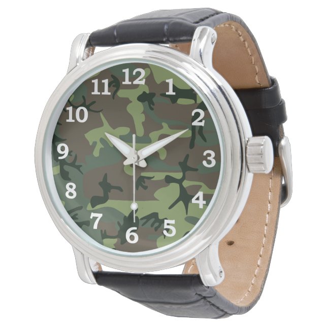 Reloj De Pulsera Camuflaje Camo Patrón Verde Marrón (Angular)