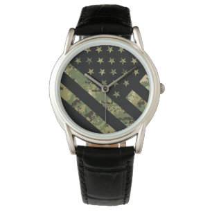 Reloj De Pulsera Camuflaje digital militar Bandera estadounidense