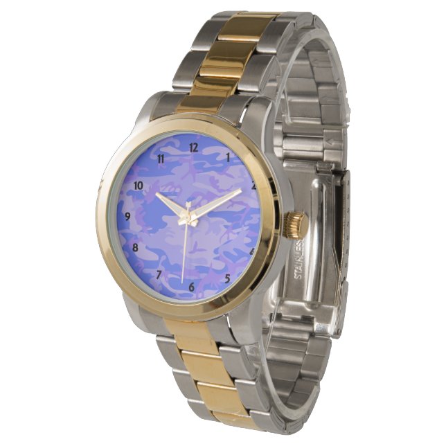 Reloj De Pulsera Camuflaje Pastel Azul Resumen Patrón femenino (Angular)