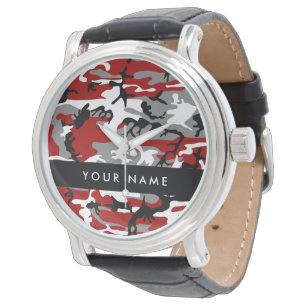 Reloj De Pulsera Camuflaje Rojo y Gris Personaliza tu nombre