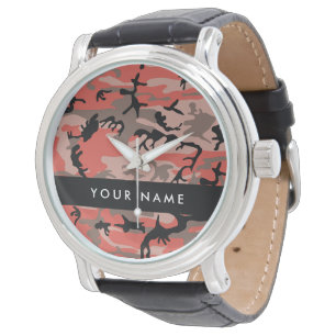 Reloj De Pulsera Camuflaje Rojo y Marrón Personaliza tu nombre