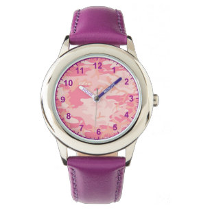 Reloj De Pulsera camuflaje rosa Números púrpura