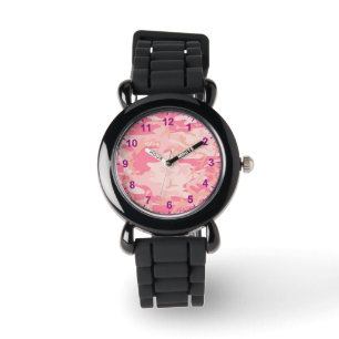 Reloj De Pulsera camuflaje rosa Números púrpura