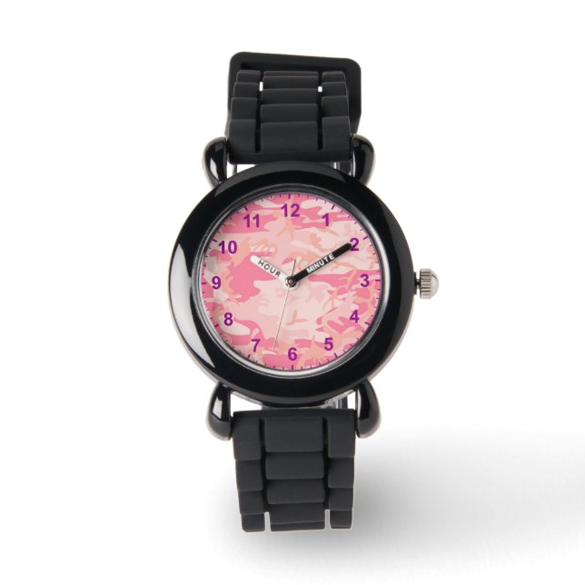 Reloj De Pulsera camuflaje rosa Números púrpura (Anverso)