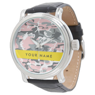 Reloj De Pulsera Camuflaje rosa y gris Personaliza tu nombre