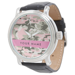 Reloj De Pulsera Camuflaje rosa y verde Personaliza tu nombre
