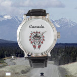 Reloj De Pulsera Canadá Colorido nativo americano jefe indio<br><div class="desc">Muestra "Canadá" en texto de escritura y la cabeza de un indio con una dirección de plumas rojas y blancas. El velo también se llama bonnet de guerra y lo usan hombres, como un jefe, que son muy respetados por su tribu. Este colorido jefe es decidido y orgulloso. Las hojas...</div>