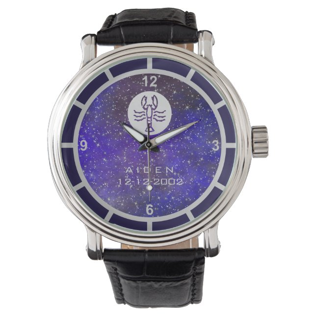 Reloj De Pulsera Cáncer Rótulo Zodiac Elegante Nombre Personalizado (Anverso)
