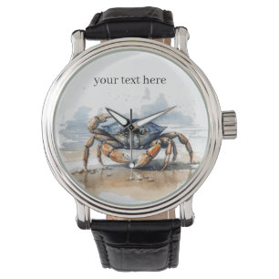 Reloj De Pulsera cangrejo caminando por la playa, personalizable