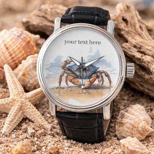 Reloj De Pulsera Cangrejo de Playa Acuarela, personalizado