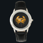 Reloj De Pulsera Cangrejo Ocean Glow_Naranja-on-Black<br><div class="desc">Muestra tu aplastamiento con crustáceos con nuestro Ocean Glow, íconos marítimos, reloj de muñeca de cangrejo naranja-on-black. Para opciones de diseño adicionales, como cambiar el tamaño, la posición, el color y, incluso el número de cangrejos, junto con el color de fondo, simplemente haga clic en "Personalizar", y deje que empiece...</div>