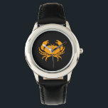Reloj De Pulsera Cangrejo Ocean Glow_Naranja-on-Black<br><div class="desc">Muestra tu aplastamiento con crustáceos con nuestro Ocean Glow, íconos marítimos, reloj de muñeca de cangrejo naranja-on-black. Para opciones de diseño adicionales, como cambiar el tamaño, la posición, el color y, incluso el número de cangrejos, junto con el color de fondo, simplemente haga clic en "Personalizar", y deje que empiece...</div>