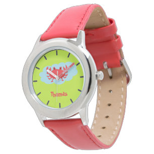 Reloj De Pulsera Cangrejo rojo con nombre personalizado en azul y v