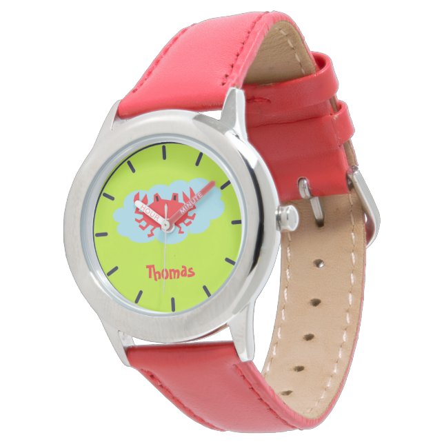 Reloj De Pulsera Cangrejo rojo con nombre personalizado en azul y v (Angular)