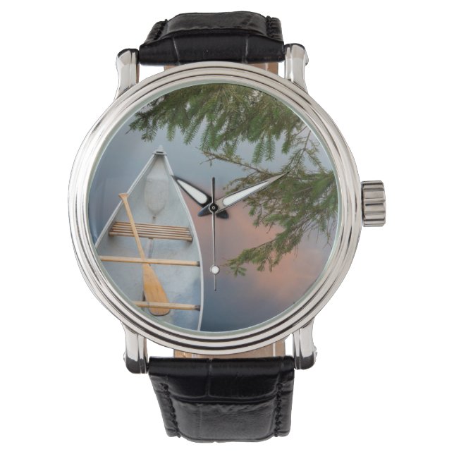 Reloj De Pulsera Canoa en el lago al atardecer, Canadá (Anverso)