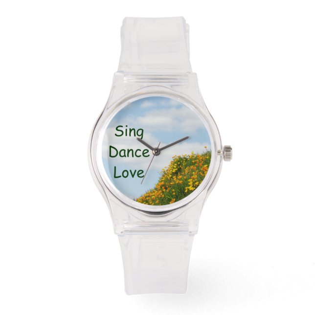 Reloj De Pulsera Canta Baile Amor mira Amapolas Flores Prado (Anverso)