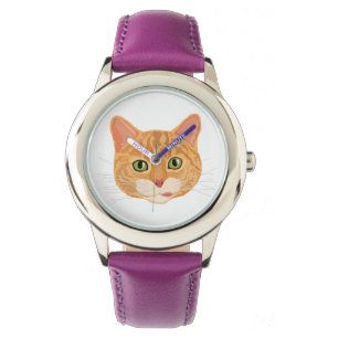 Reloj De Pulsera Cara anaranjada linda del gato