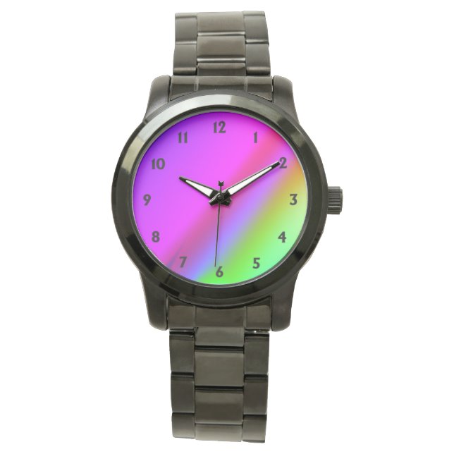 Reloj De Pulsera Cara arcoiris con números negros (Anverso)