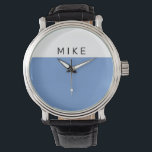 Reloj De Pulsera Cara blanca y azul, nombre DIY<br><div class="desc">Un estilo simple cara de reloj blanco y azul con nombre DIY.</div>