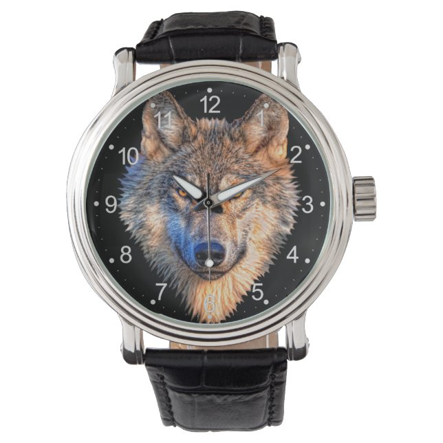 Reloj De Pulsera Cara de animal lobo. Cabeza de lobo gris asustado (Anverso)