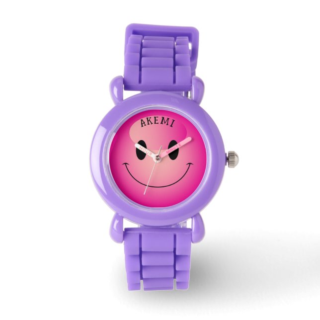 Reloj De Pulsera Cara de Emoji sonriente de Harajuku rosa lindo (Anverso)