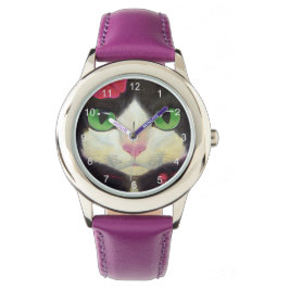 Reloj De Pulsera Cara de gato de esmoquin negro Ilustracion rojo bl