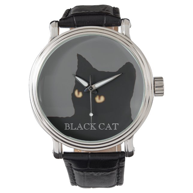 Reloj De Pulsera cara de gato negro (Anverso)