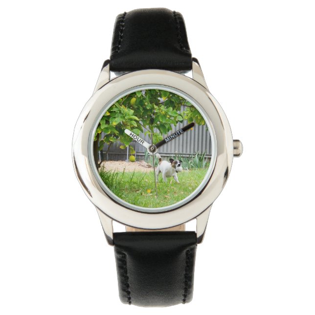 Reloj De Pulsera Cara de miedo divertida de Fox Terrier, (Anverso)