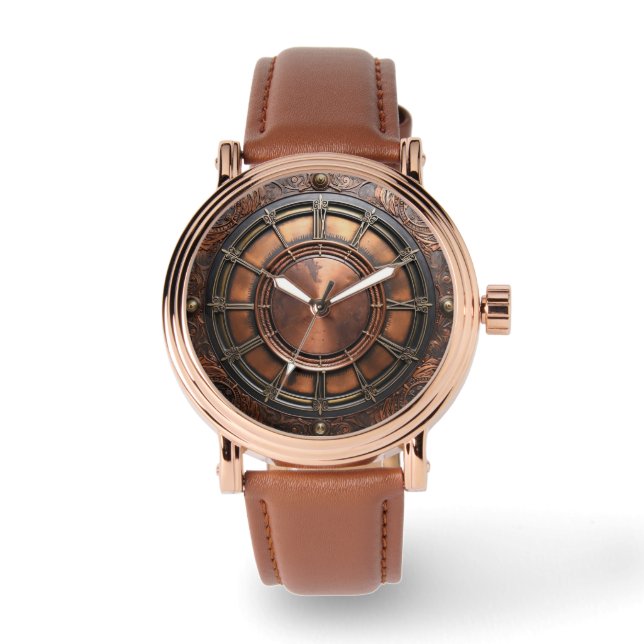Reloj De Pulsera Cara de tiempo de cobre de Steampunk (Anverso)
