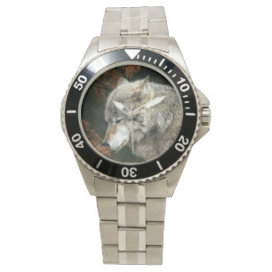 Reloj De Pulsera Cara del lobo de madera