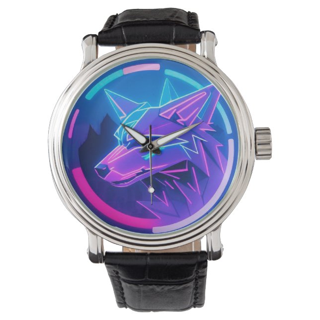 Reloj De Pulsera Cara futurista de neón neón en arte geométrico (Anverso)